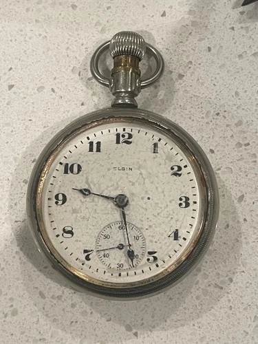 Antique Elgin Pocket Watch Open Face Sub Scds 54mm Ticking But Can’t Move Hands