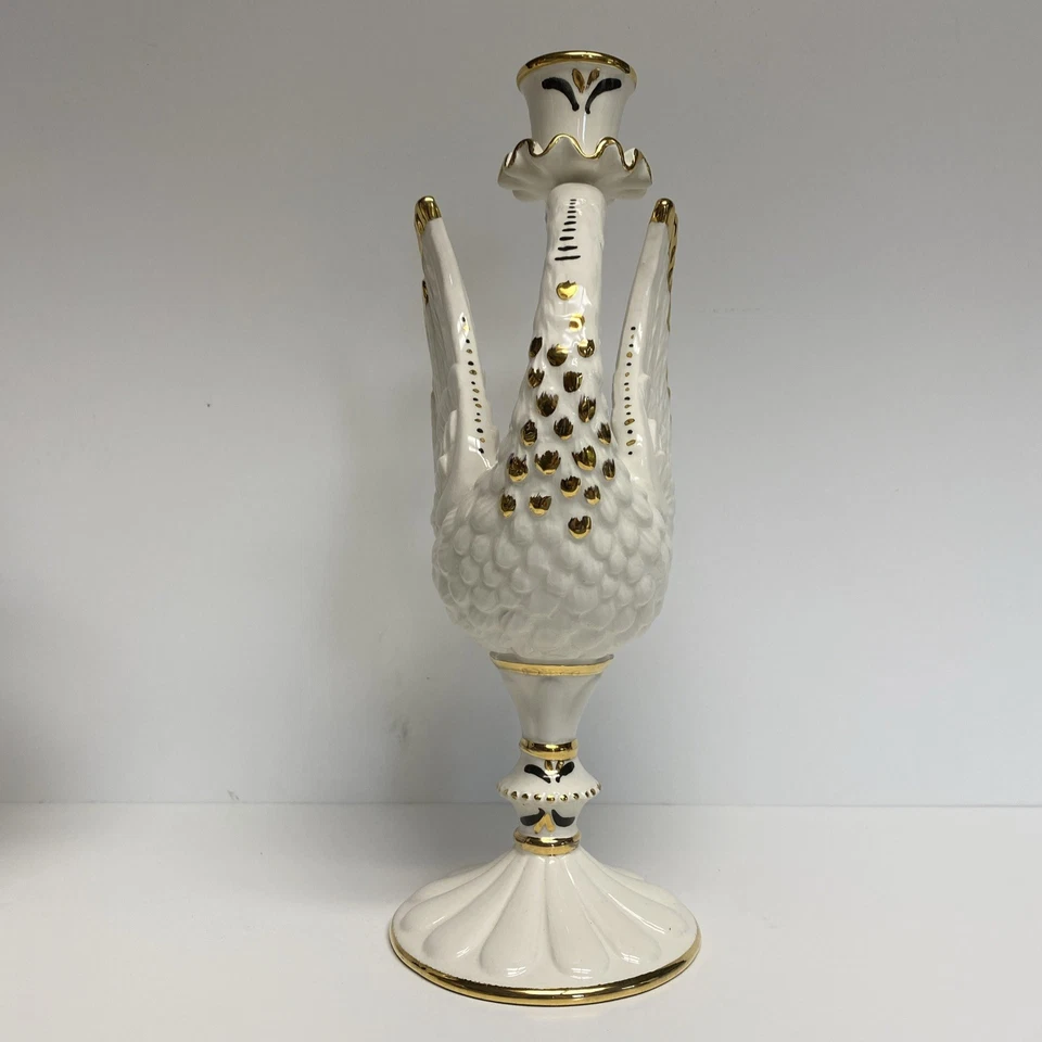 Anthropologie Candelabro CISNE PORTAVELAS Par Pintado a Mano Dorado 11" Italia Nuevo con Etiquetas Foto 4 de 4