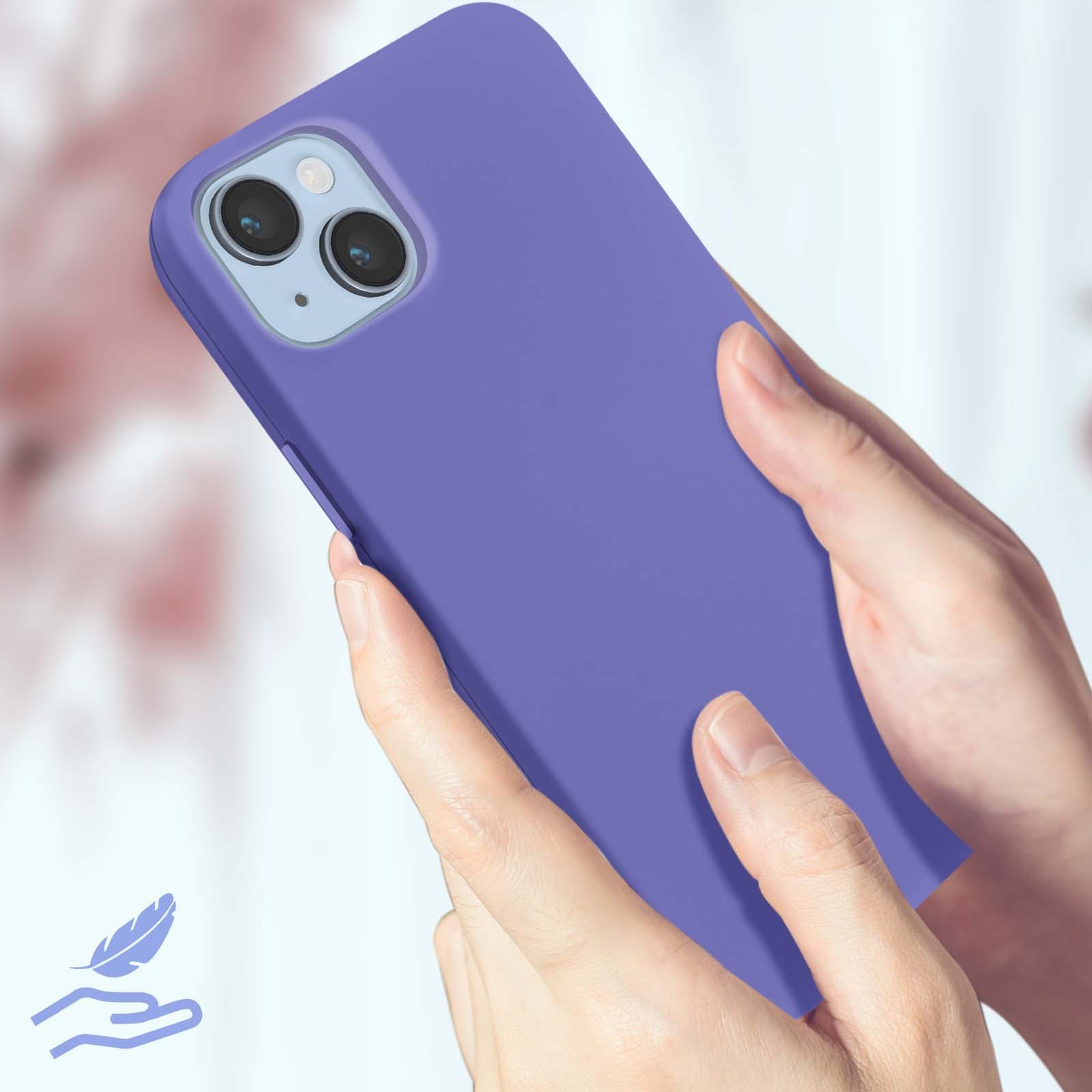 Coque iPhone 14 Plus violette fine et semi-rigide au toucher doux