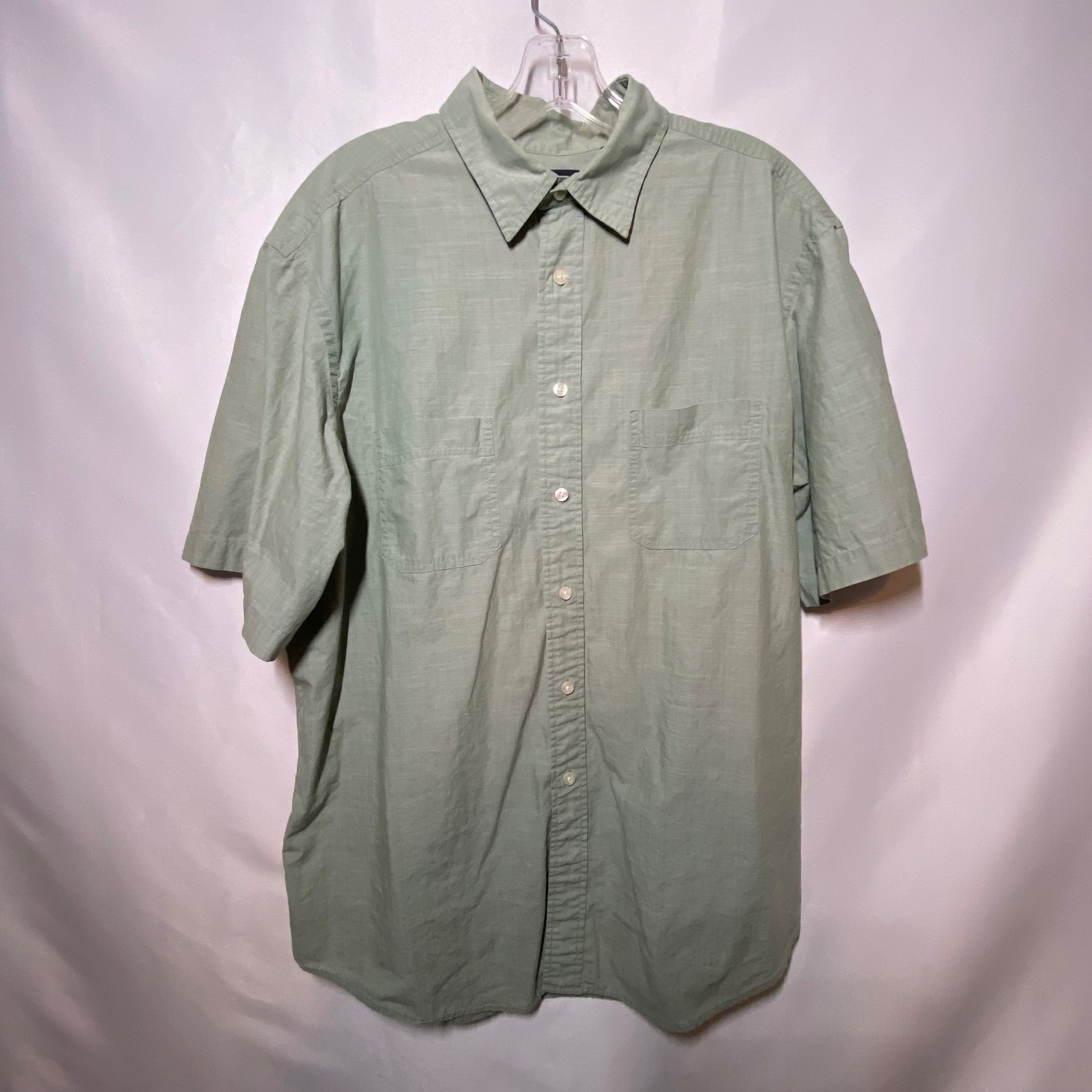 Roundtree & Yorke Mens Large Green Cotton Short Sleeve Button Down Shirt Sage