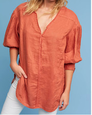 Holding Horses Anthro Top Womens Small Rust Peasant Tied Sleeve Tunic Boho S