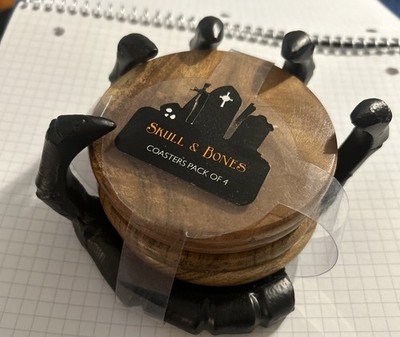 SKULL BONES Wood Coasters Skeleton Hand, Halloween Goth creepy spooky Mystic