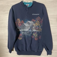 Art Unlimited Vintage 90s Vermont USA Camping Adventure Sweatshirt Henley Size M