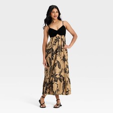 Women Beaded Strap Printed Maxi Dress - A New Day Black L