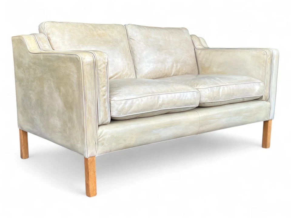 Sofá loveseat danés moderno vintage de cuero tostado estilo Børge Mogensen 2 asientos Foto 3 de 4