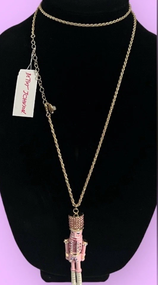Collar Betsey Johnson Cascanueces Estrás Colgante Largo Rosa Nuevo con Etiquetas Foto 2 de 4