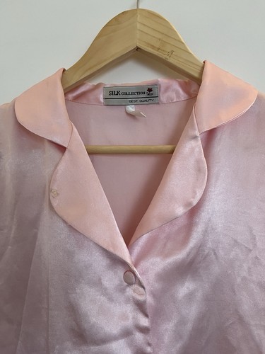 SILK COLLECTION Pink Satin Silk Nightshirt Button Down Short Sleeve Size Small - Picture 4 of 8
