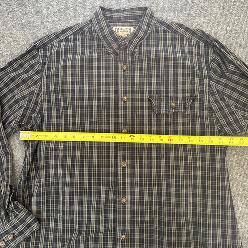 Vintage Duluth Trading Shirt Mens Large Tall Blue Gray Plaid Button Down - Picture 4 of 7