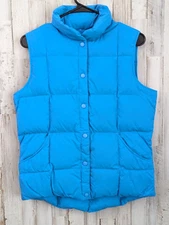 Lands End Down Filled Puffer Vest Jacket Womans Small Blue Quilted Snap Gorpcore