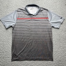 Nike Golf Polo Mens L Tour Performance Shirt Gray Striped Dri-Fit Short Sleeve