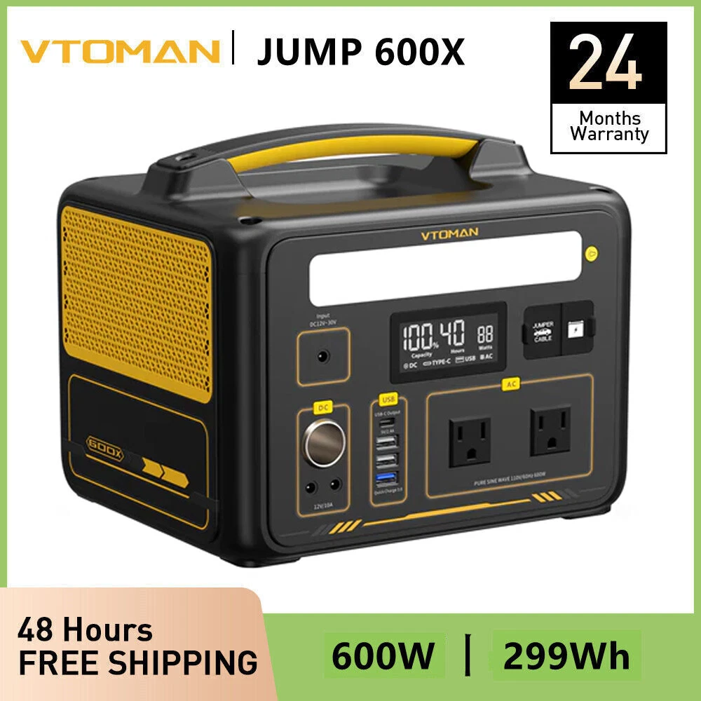 VTOMAN Jump 600X Portable Power Station 600W, 299Wh LiFePO4 Battery Generator US