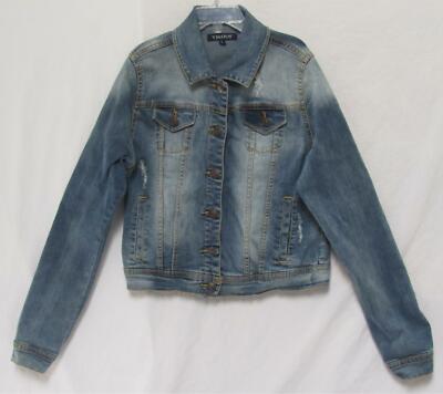 VIGOSS Kids Girls Blue Distressed Denim Button Up Trucker Jacket Size Large