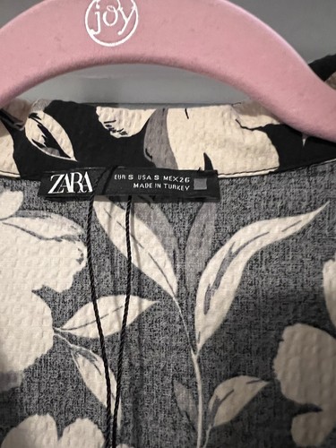 Zara Floral Dress XS BlackIvory Drawstring Tier Ruffle Hemline Short Cottagecore - Picture 6 of 14