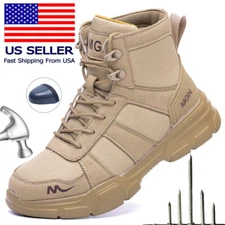 Men Steel Toe Work Boots Tactical Military Combat Outdoor Hiking Safety Shoes
