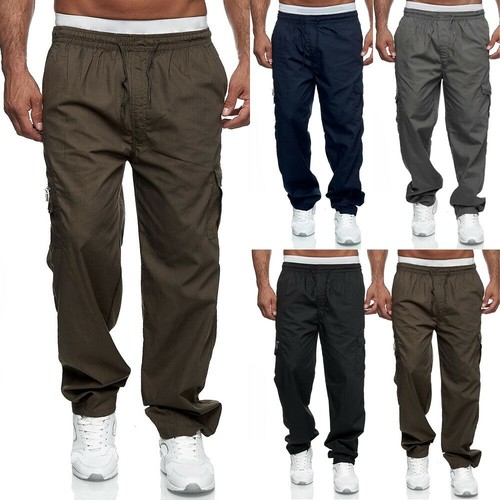 Lavoro Uomo Pantaloni Cargo Misto Cotone Palestra da Corsa Tasca | eBay
