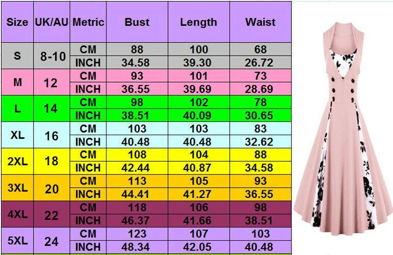 Women Vintage 1940s 50s Rockabilly Evening Party Summer Swing Dress Plus Size AU - image 4 of 4