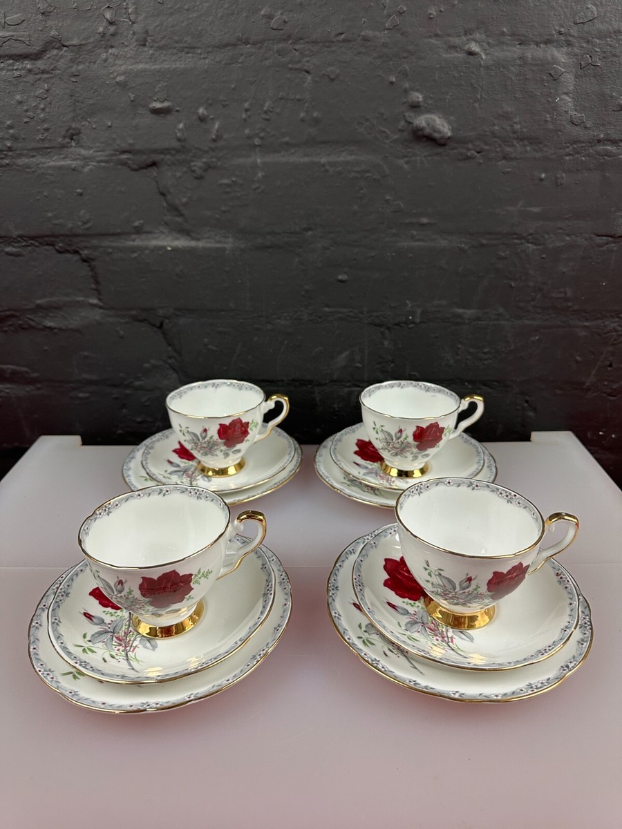x Royal Stafford China Roses to Remember Tea Trios Cups Saucers Plate Set