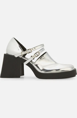 $475 Justine Clenquet Jennie Mary Jane Pump SILVER PLATFORM LEATHER 40 (DB37)