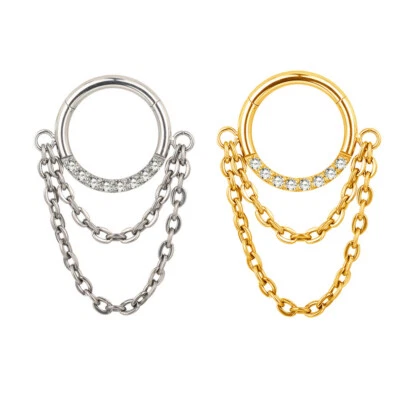 1,2mm Titan Clicker Ring Kristalle und 2 Ketten Ohr Septum Segment Helix Daith - Bild 1 von 4