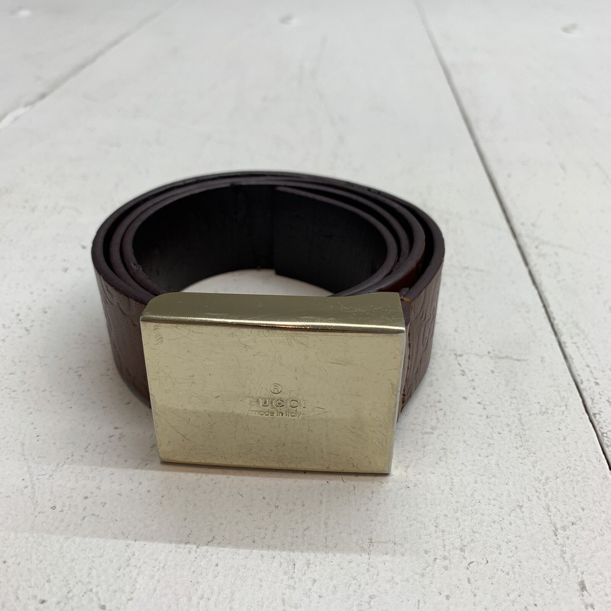 GUCCI VINTAGE LOGO DARK BROWN LEATHER BELT, 1004 Vintage Gucci Leather Enamel Logo Belt – Recess main image 4
