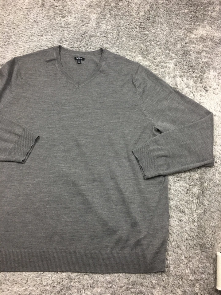 Apt 9 Sweater Mens Size 3XB Gray V-Neck Lightweight Pullover Merino Wool - Image 2 of 4