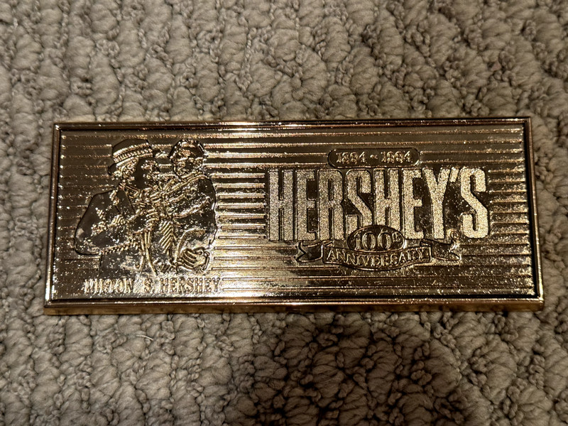 Hershey's Gold Metal Paperweight 100th Anniversary 1894-1994 Candy Bar