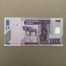Democratic Republic of the Congo 10,000 Francs Banknote 2020 CU Antelope Birds