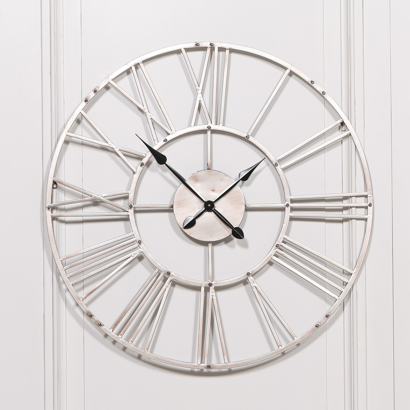 Roman Numerals Large 92cm Vintage Silver Skeleton Metal Round Wall Clock