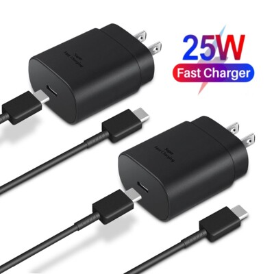 2x GENUINE 25 Watt SUPER Fast Wall Charger & USB-C Cable For Samsung S23 S22 S21