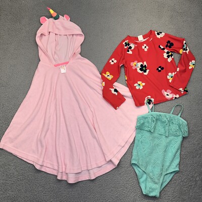 SO One Piece Swim Suit Girls 4 Green GAP Long Sleeve Rashguard Cover Up Bundle