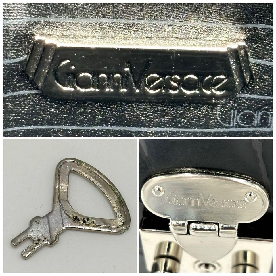 GIANNI VERSACE Top Handle Bag HandBag Embossed Leather from Japan Used