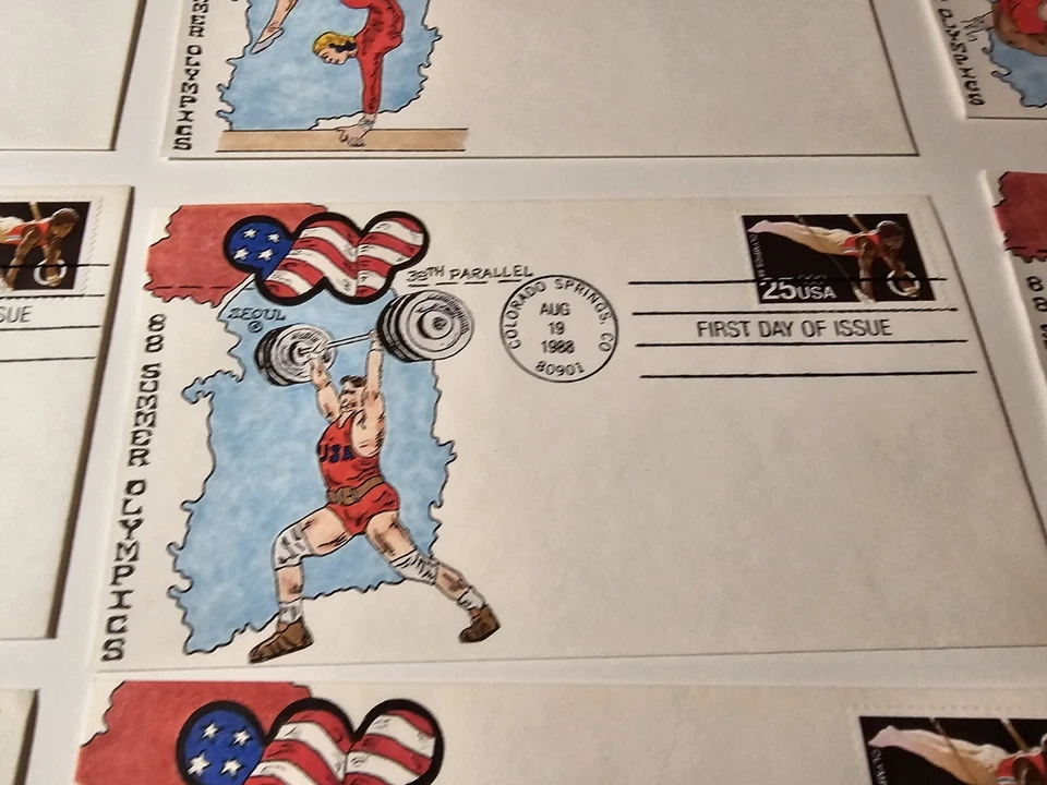 USPS FDC'S FOR 1988 SUMMER OLYMPICS LARRY GASSEN QTY 0F 12 IN COLORADO / KOREA - Image 3 of 4