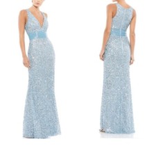 Mac Duggal (229) Sequined V Neck Gown Powder Blue Size $12 $498