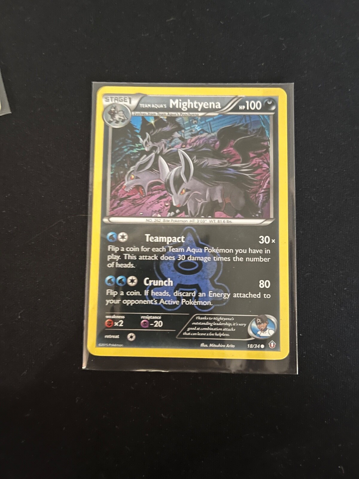 TEAM AQUA'S MIGHTYENA 18/34 DOUBLE CRISIS POKEMON CARD NEAR MINT CONDITION