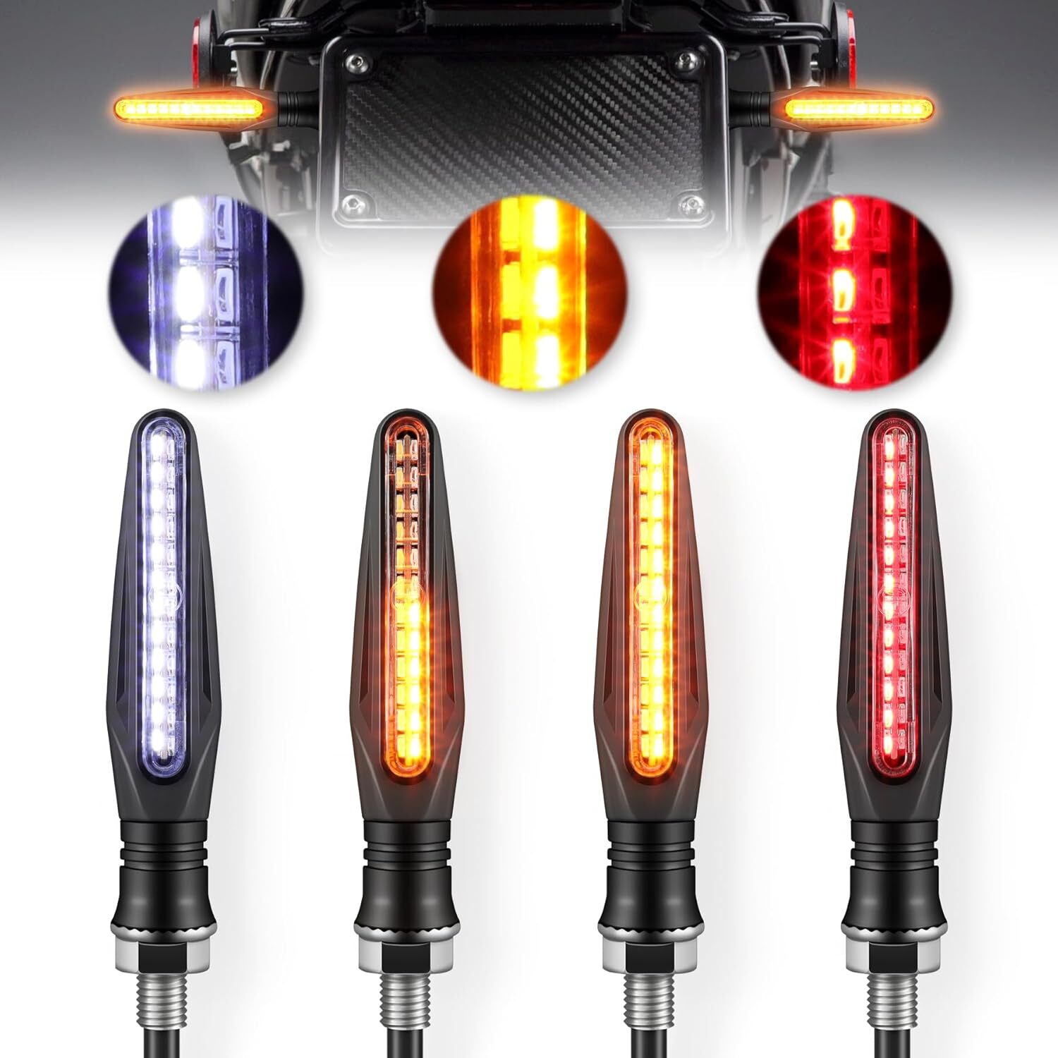 Super Bright 4PCS Motorcycle Indicators Flowing Turn Signal Brake Lights 12V