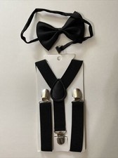 Black Suspender and Bow Tie Set for Baby Toddler Kids Boys Girls USA Seller 
