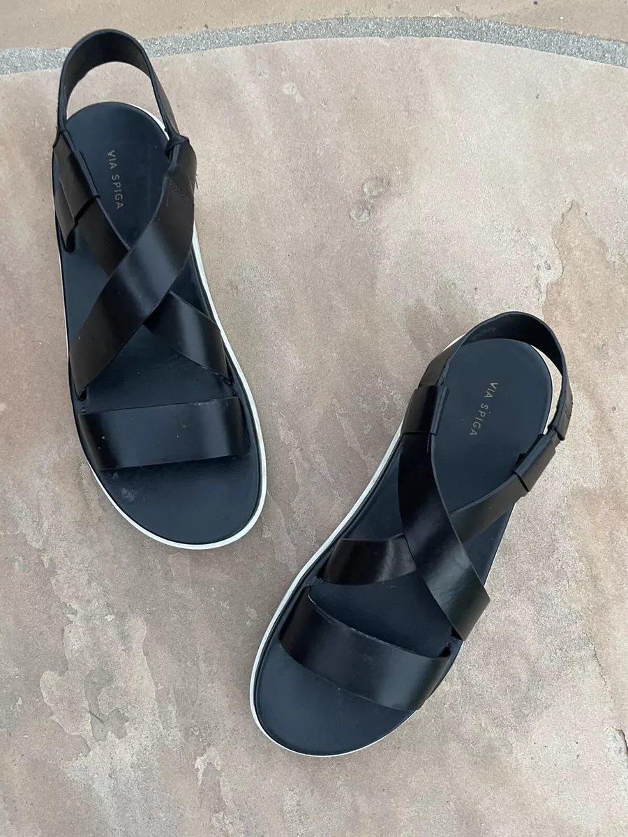 Via Spiga V Kalia Sandals Strappy Black Leather Size 7 Flat