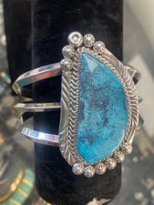 XL Navajo Sterling Silver Kingman Turquoise Cuff  Bracelet Signed Avin Joe - New