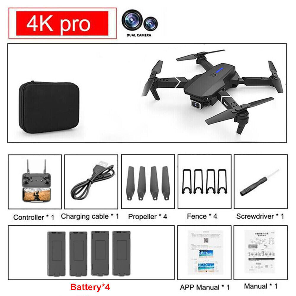 2023 New 4K HD Dual Camera RC Drone With WiFi FPV Foldable Quadcopter +4 Battery