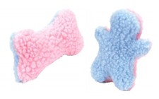 Puppy Plush Dog Squeaker Toy Soft Fleece Pink and Blue Choose Wooly Man or Bone