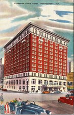 Jefferson Davis Hotel Montgomery Alabama Linen Postcard Vintage Cars