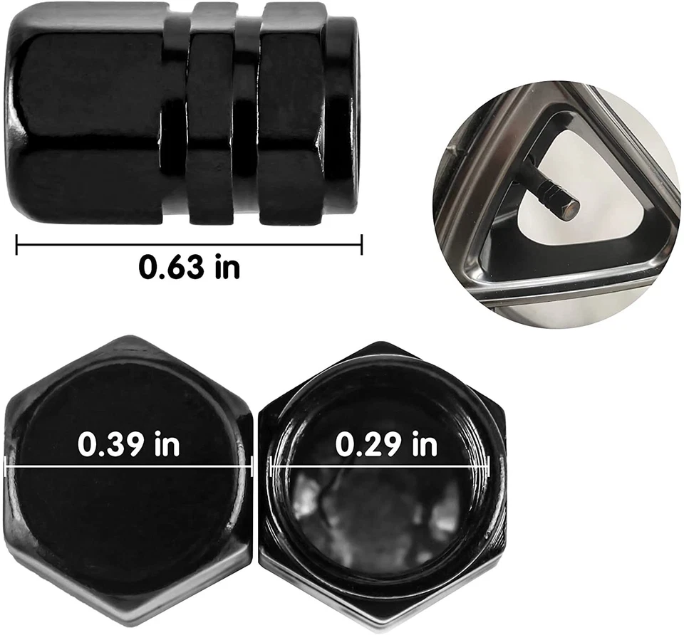 4x Cubiertas de tapas de aire automáticas de vástago de válvula de neumático de aluminio negro para Mercury Foto 2 de 4
