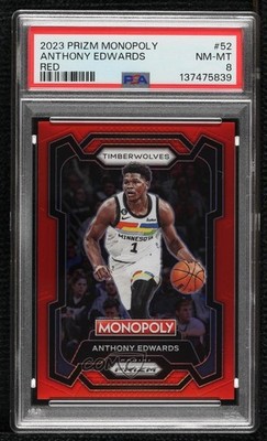 2023-24 Panini Prizm Monopoly Red Prizm 77/99 Anthony Edwards #52 PSA 8 0bk3