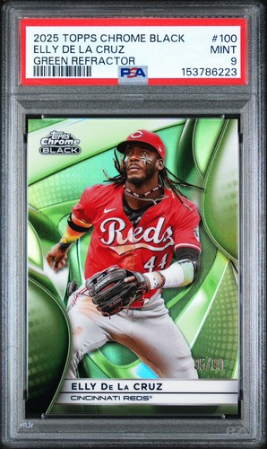 2025 Topps Chrome Black - Elly De La Cruz #100 Green Refractor /99 PSA 9
