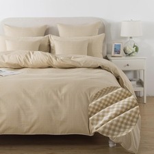 Brown Plaid Twin Size Duvet Cover Set 100 Cotton Geometric Checker Bedding T...