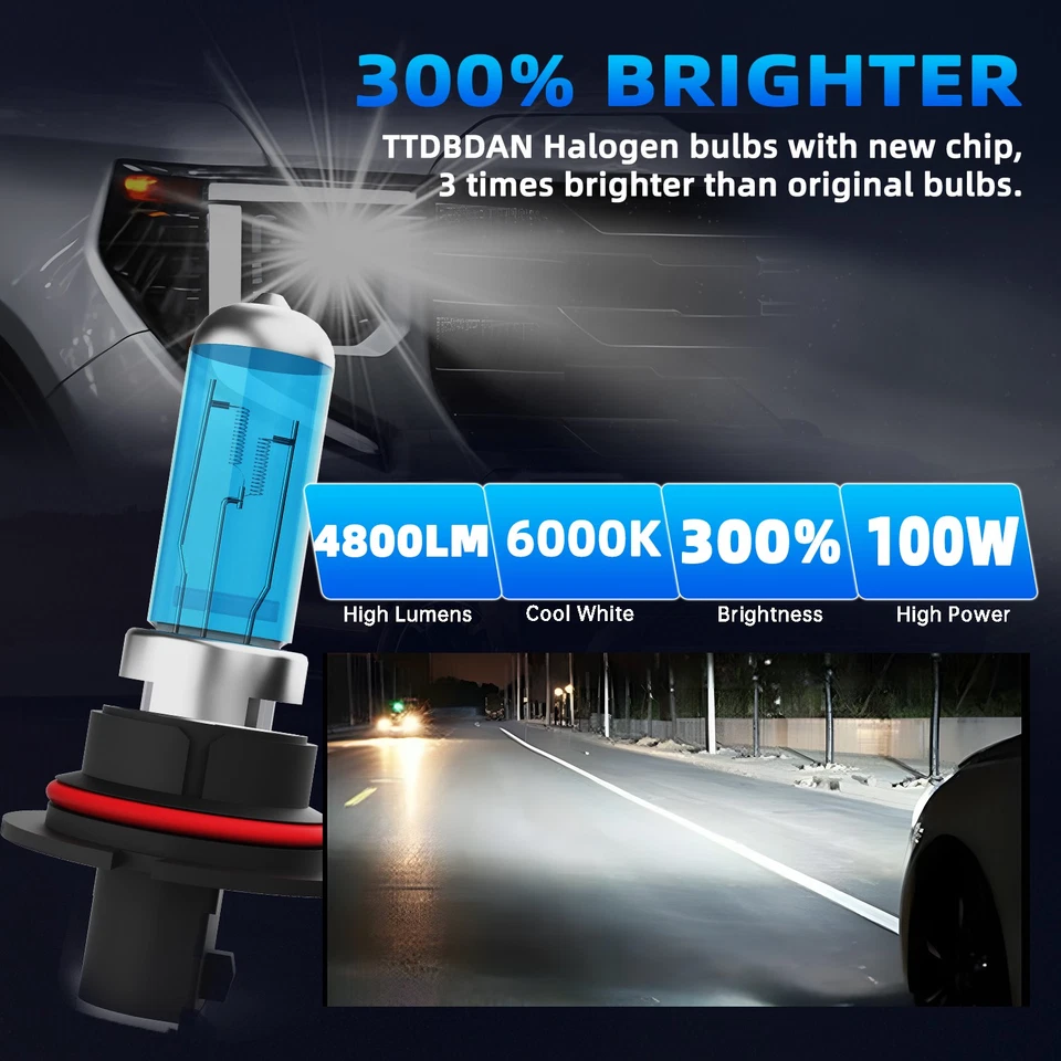 9004/HB1 Halogen Headlight Super Bright Bulbs Kit White 6000K High/Low Beam 2PCS - Image 3 of 4