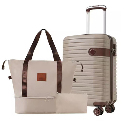 3-Piece Khaki Carry ABS Plastic on Hardside Spinner TSA Lock Luggage Set