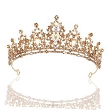 Gold Crowns for Women Baroque Queen Birthday Tiara Luxurious Champagne