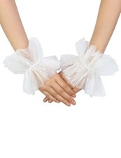 Short Lace Fingerless Gloves White Tulle Wedding Gloves for One Size Pearl