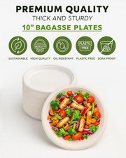 50 X Extra Strong plates Bagasse Plates Sugarcane, Eco-Friendly Disposable